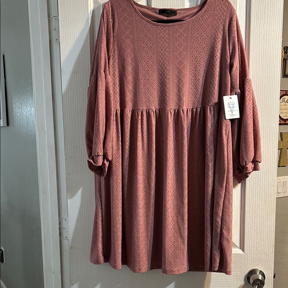 Pink Textured Balloon Sleeve Dress NWT